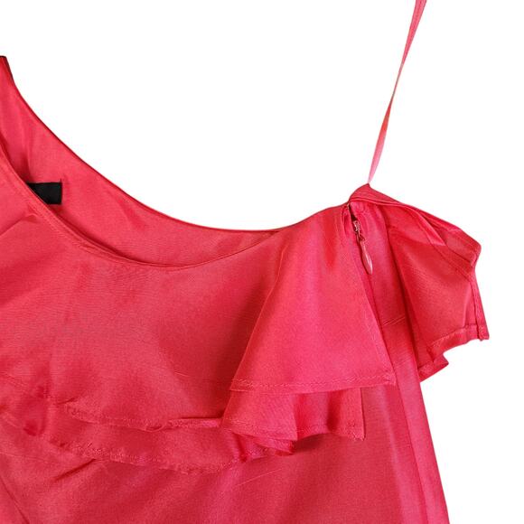 J Crew Womens One Shoulder Silk Shantung Top Size 8 Brilliant Poppy Ruffle NEW - Picture 4 of 11